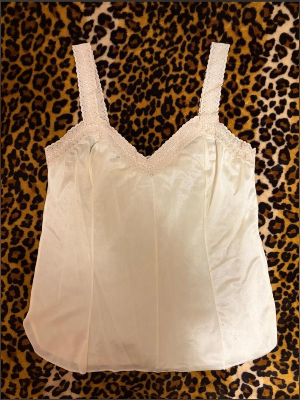 Silk-Feel Lace Trim Camisole in Cream